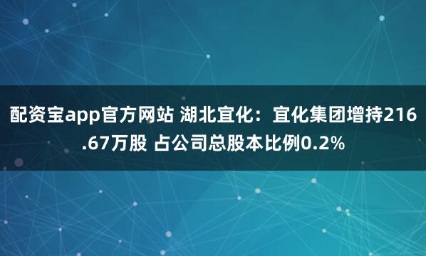 配资宝app官方网站 湖北宜化：宜化集团增持216.67万股 占公司总股本比例0.2%